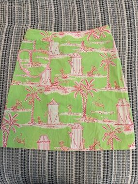 Lilly Pulitzer Lime Green and Pink Tropical Beach Print Skirt Vintage EUC